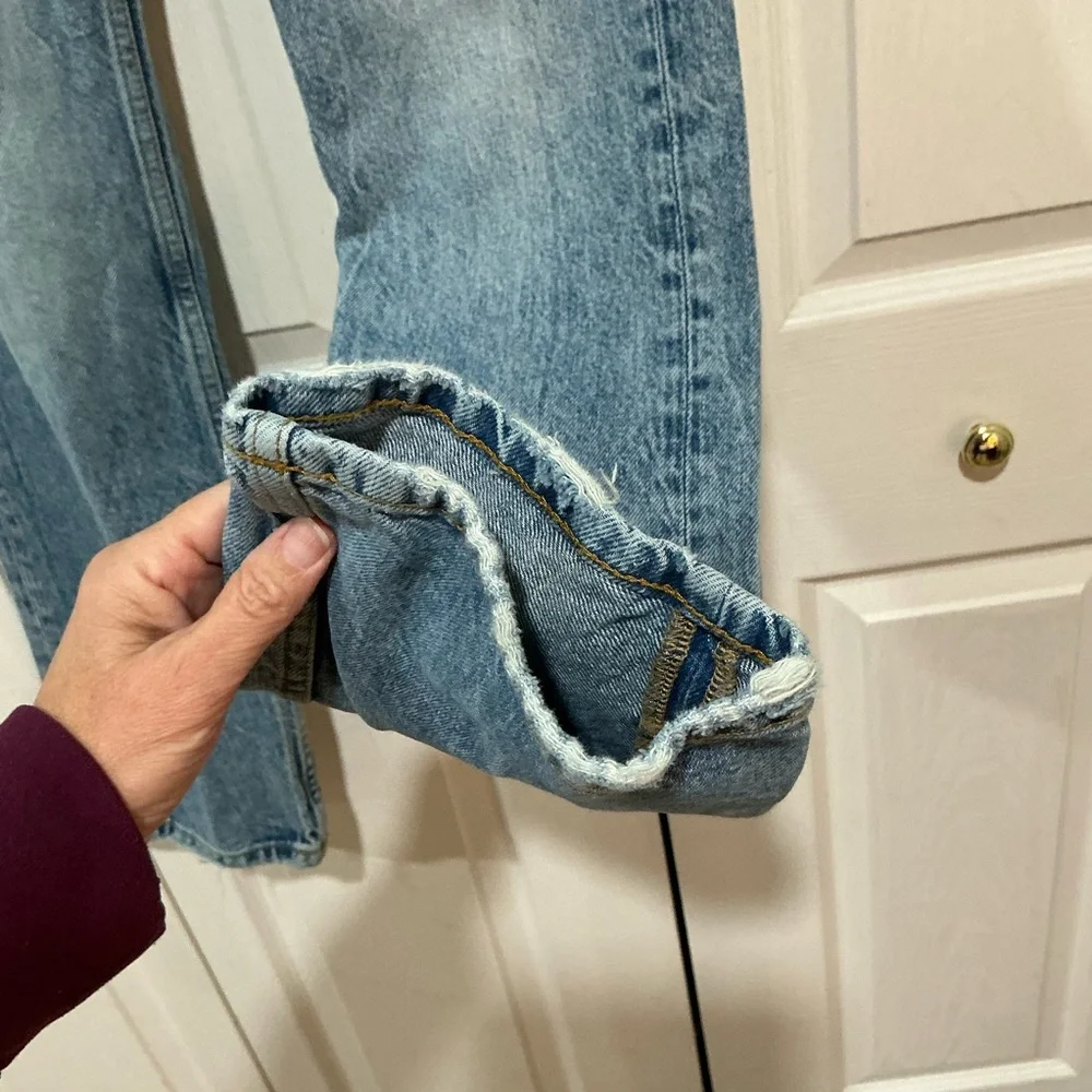 🤎 Zara Into The Classics Blue Distressed Denim Jeans Button Fly - 0 / 25 - Picture 6 of 10